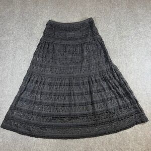 Max Studio Black Tiered Lace Maxi Skirt Boho Romantic Goth Size S Witchy Cottage